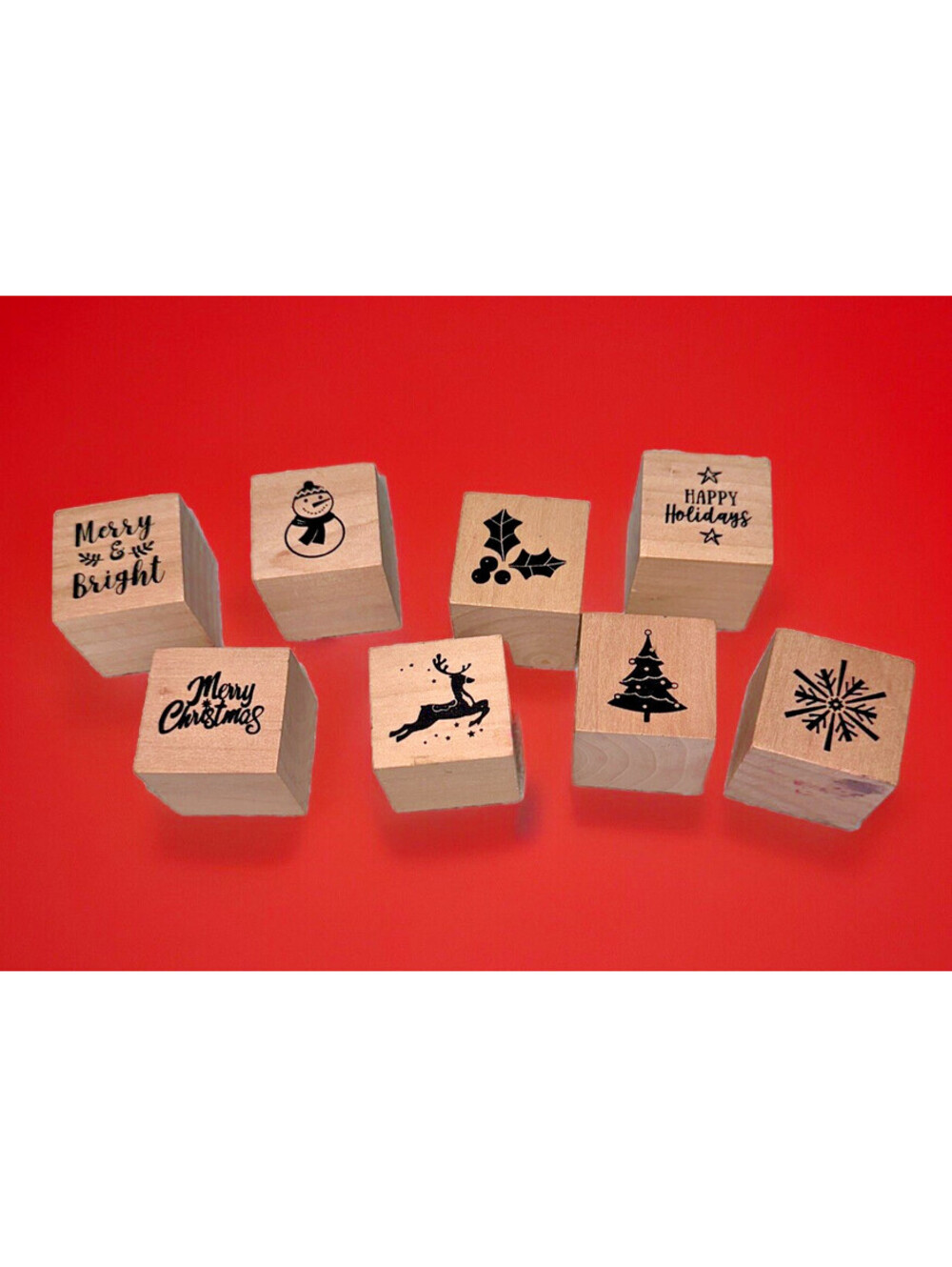 Wooden Rubber Stamp Lot Of 8 All Christmas Themed